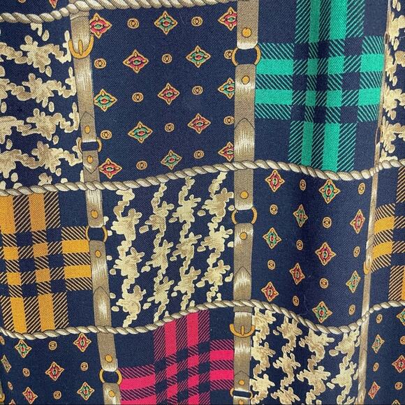 Vintage blue tan wool bridle equestrian plaid 80s 90s midi skirt small - Picture 5 of 8